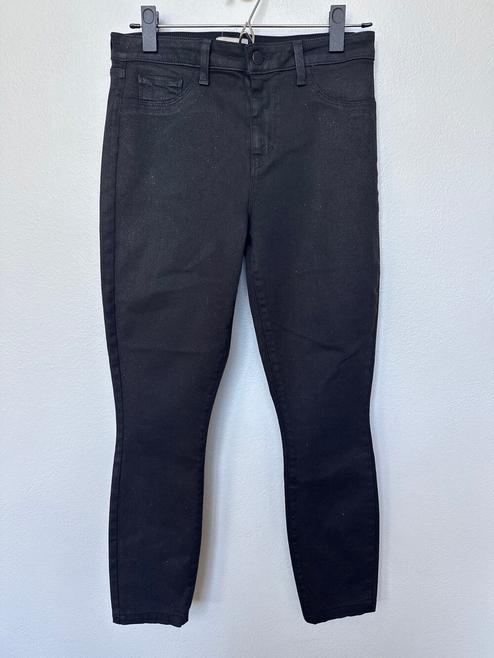 L'Agence Marguerite High Waisted Denim Skinny Jeans Black Silver Sparkle Sz 28